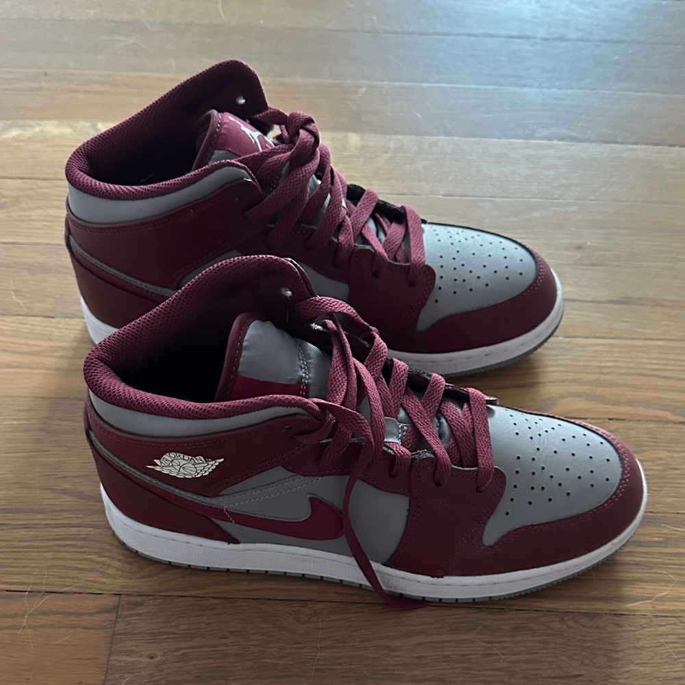 NIKE AirJordans Burgundy and Gray High-Top Sneakers